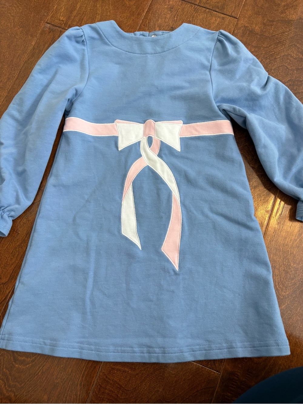 The Beaufort Bonnet Company Light Blue Long-Sleeve Dress with Pink & White Bow